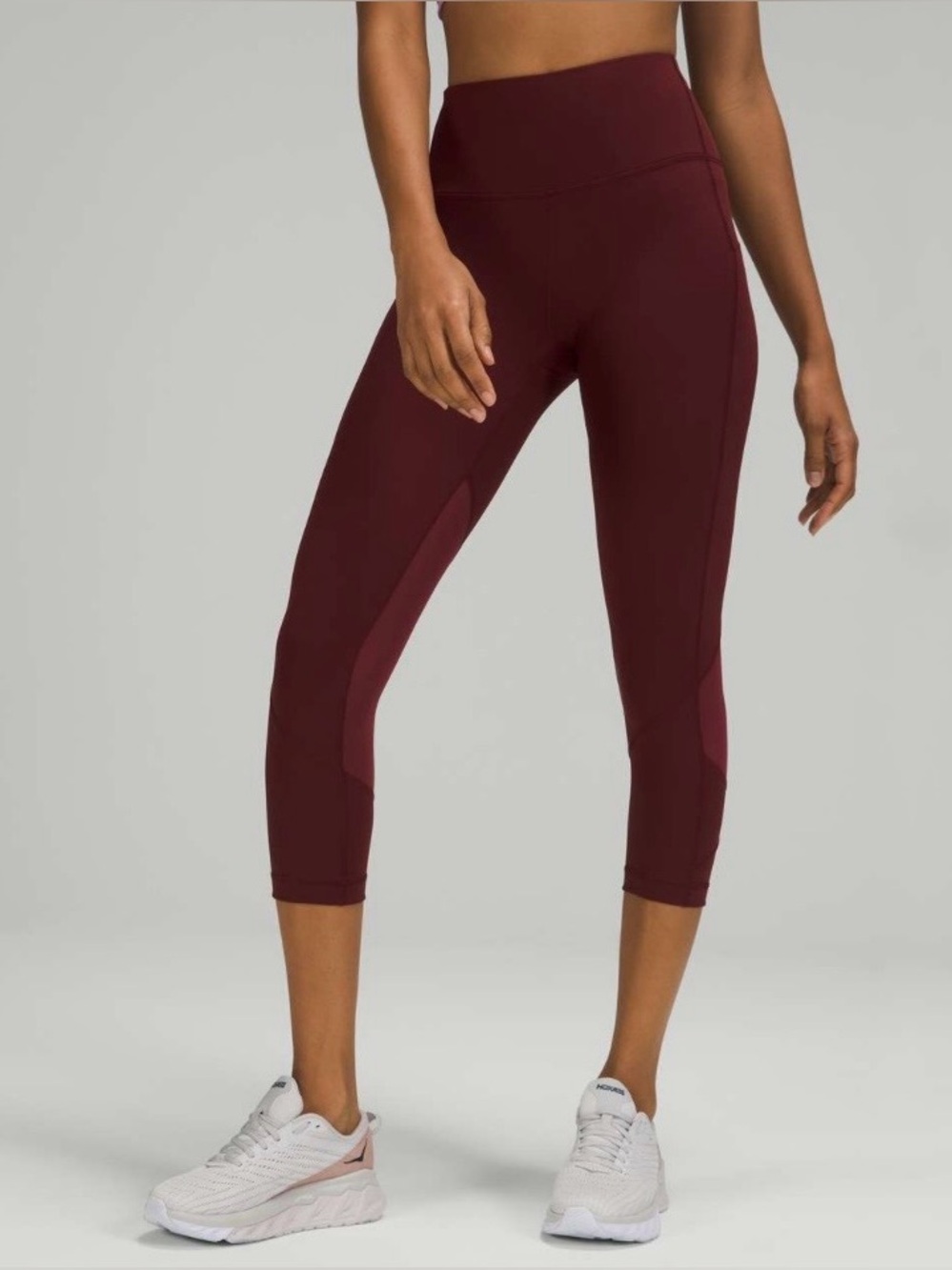 Lululemon Pace Rival High-Rise Crop 22” Crop Capri Leggings Mesh Red Merlot Sz 4